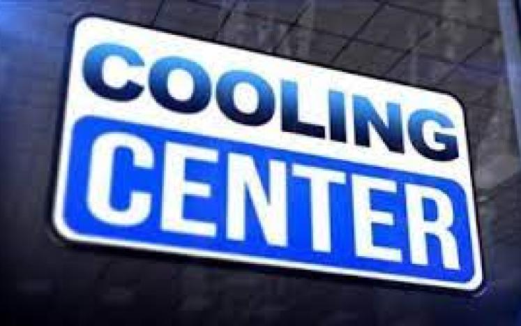 A picture of text saying "Cooling Center" in the color blue